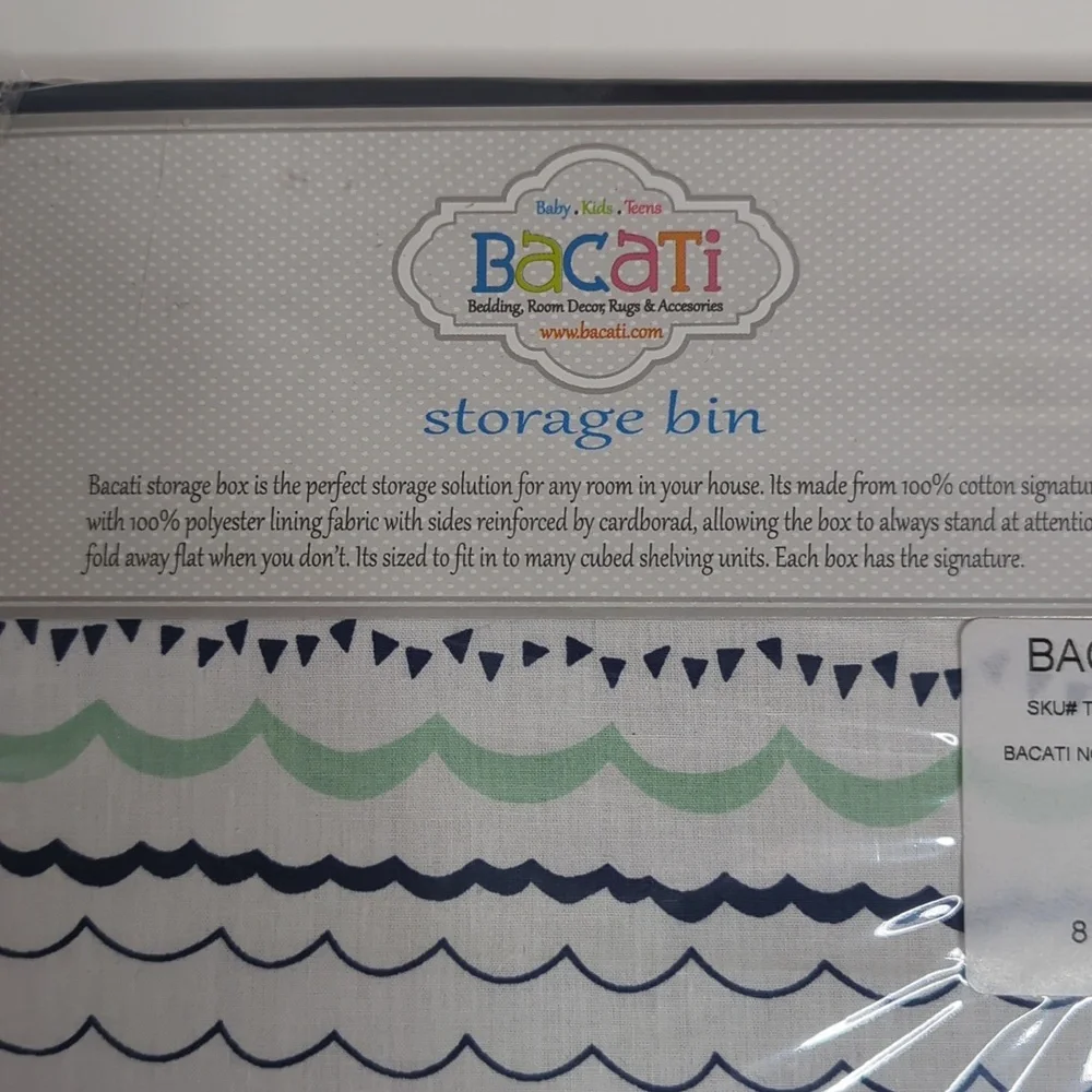 Bacati Storage Bin Box 10x10x10 Noah Tribal Mint Navy Blue Green